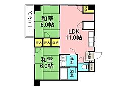 広島電鉄8系統 江波駅 徒歩10分の賃貸マンション 3階2LDKの間取り