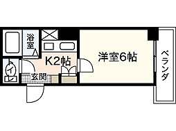 JR山陽本線 横川駅 徒歩7分の賃貸マンション 2階1Kの間取り