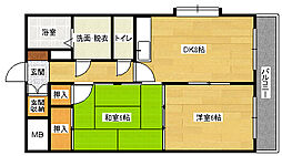 JR山陽本線 向洋駅 徒歩18分の賃貸マンション 1階2DKの間取り