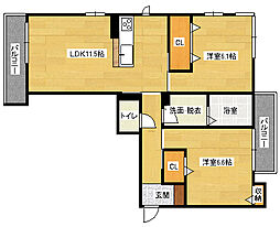 広島高速交通アストラムライン 祇園新橋北駅 徒歩12分の賃貸マンション 3階2LDKの間取り