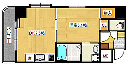 広島電鉄1系統 皆実町六丁目駅 徒歩9分の賃貸マンション 2階1DKの間取り