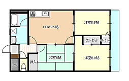 ハイム波多野2 3LDKの間取図画像