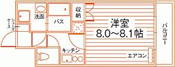 ルラシオン岡山奉還町 1Kの間取図画像