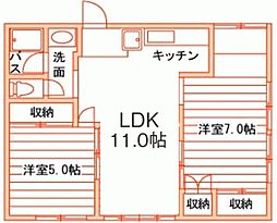 Tsushima higashi Apartment 1階2LDKの間取り