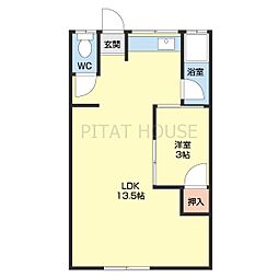 マリン西浜 2階1LDKの間取り