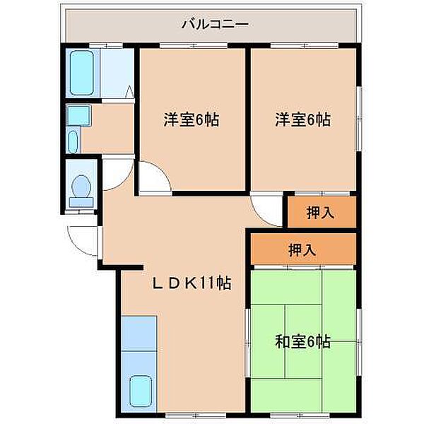 メロディーハイムしみず C-8｜和歌山県和歌山市園部(賃貸アパート3LDK・3階・61.40㎡)の写真 その2