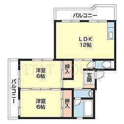 フェリースマンション 3階2LDKの間取り