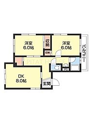 グリーンプラザ本町 3階2LDKの間取り