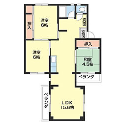 ピュア紀三井寺V 2階3LDKの間取り