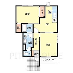 プレンティーII 1階2DKの間取り