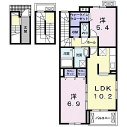 リヴェール土入　I 3階2LDKの間取り