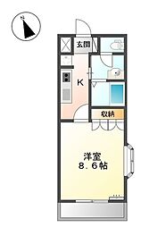 プロニティ沖ノ城 2階1Kの間取り
