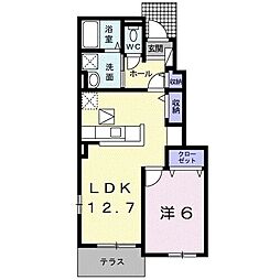 リュミエル　ほしや 1階1LDKの間取り
