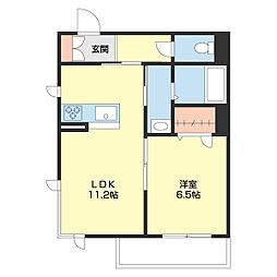 BEREO吹屋町 2階1LDKの間取り