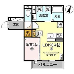D-grace秋月 1階1LDKの間取り