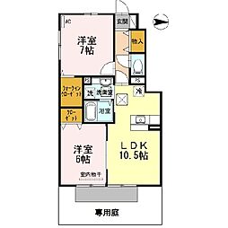 D-room内原 1階2LDKの間取り