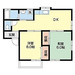 神明ハイツ 1階2DKの間取り