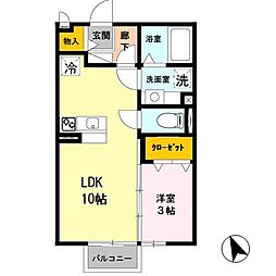 エスポワール金龍寺 2階1LDKの間取り