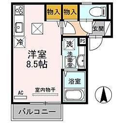 D-room塩屋 1階ワンルームの間取り