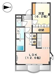 プリオール紀伊 3階1LDKの間取り