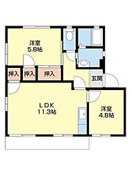 フレグランス松江 1階2LDKの間取り