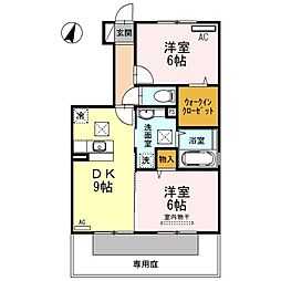 プラージュ 1階2DKの間取り
