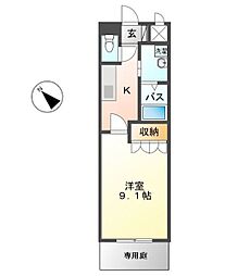 ピースフルモアメルセ 3階1Kの間取り