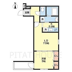 フジパレス田中町II番館 2階1LDKの間取り