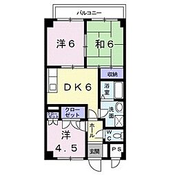 ハーベスト壱番館 4階3DKの間取り
