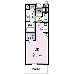 ベレッツァ・カーサ 1階ワンルームの間取り