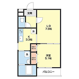 フジパレス北新金屋丁 1階1LDKの間取り