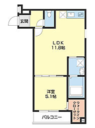 フジパレス北新金屋丁 3階1LDKの間取り