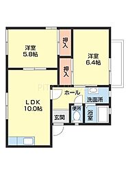 フレグランス延時 2階2LDKの間取り