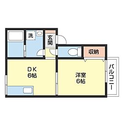プレジール湯川 1階1DKの間取り