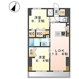 ワシンレジデンス 9階2LDKの間取り