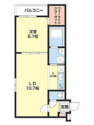 フジパレス市駅東イースト 3階1LDKの間取り