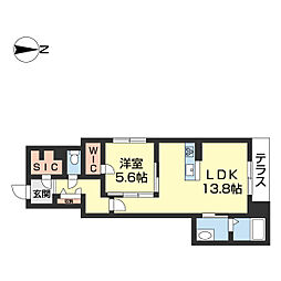 シャーメゾン黒田 1階1LDKの間取り