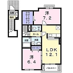 リジェールI 2階2LDKの間取り