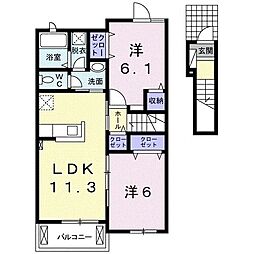 エトワールアソカＡ 2階2LDKの間取り