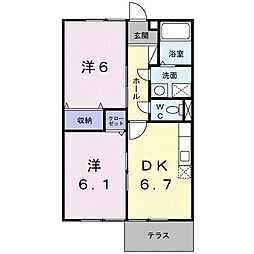 あすこっと 2DKの間取図画像