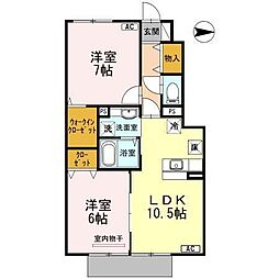 D-room内原B 2LDKの間取図画像