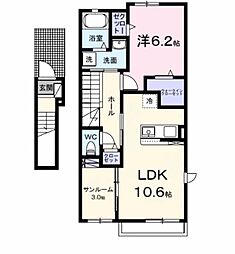 ルチェリデB 1LDKの間取図画像