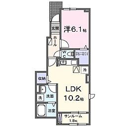 ルチェリデB 1LDKの間取図画像