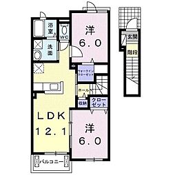 リヴェール松島1 2LDKの間取図画像