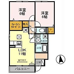 D-room秋月A 2LDKの間取図画像