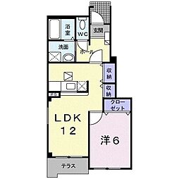 プレシャスコートK東松江 1LDKの間取図画像