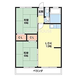 明伸マンション 2階2LDKの間取り