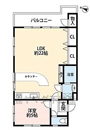 エメラルドマンション東那珂 1LDKの間取図画像