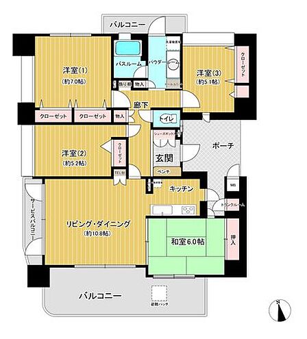 4LDK(92.53m2)家族が快適に過ごせる広さです。