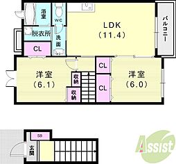 ソレイユ土山2 2LDKの間取図画像
